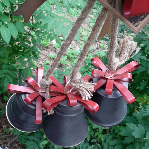 **Old World Galvanized Christmas Bells With Bows Decorative Accents - Picture 4 of 14